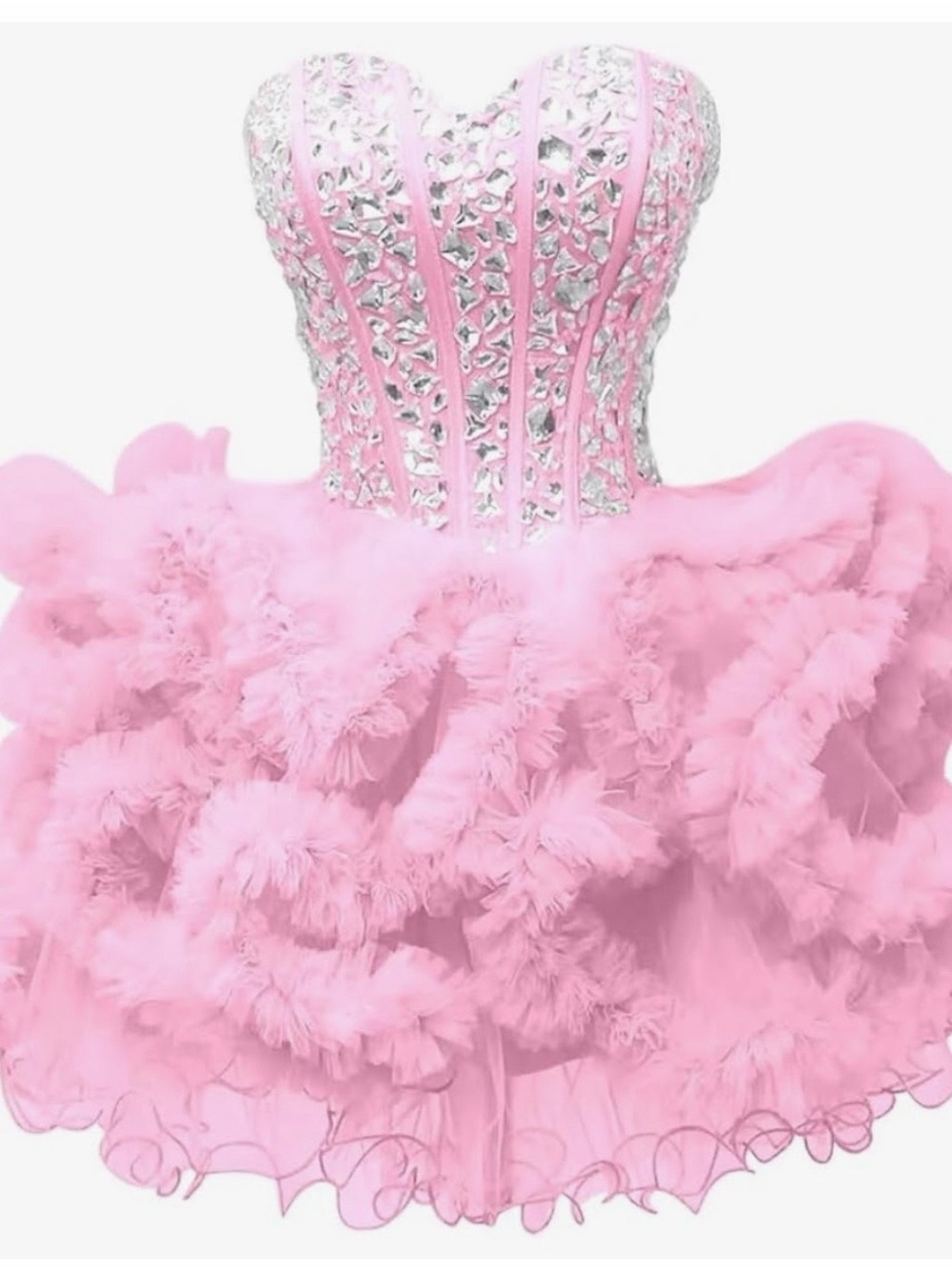 Sequin-Embellished Strapless Pink Tulle Ball Gown